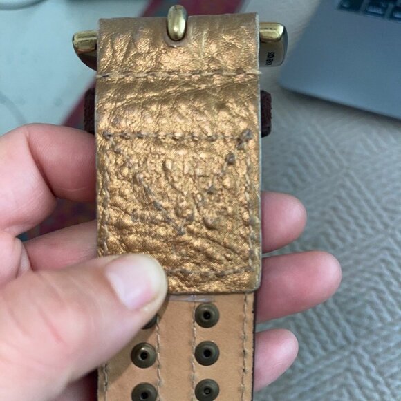 Michael Kors Belt Size Medium Brown Suede Gold Leather Trim Wide Brass Buckle main image 9